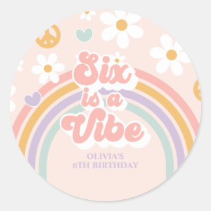 Zes is een Vibe Retro Rainbow 6e verjaardag Ronde Sticker