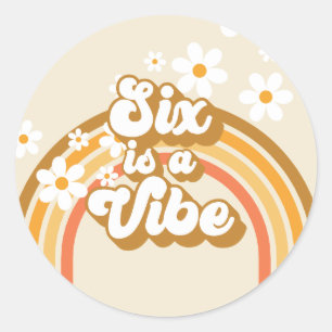 Zes is een Vibe Retro Rainbow Groovy 6e verjaardag Ronde Sticker