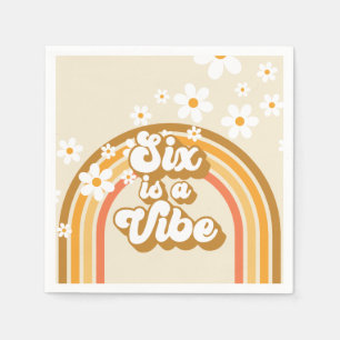 Zes is een Vibe Retro Regenboog Groovy 6e Verjaard Servet