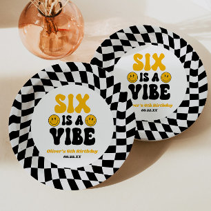 Zes Is Een Vibe Retro Zesde 6e Verjaardagsfeestje Papieren Bordje