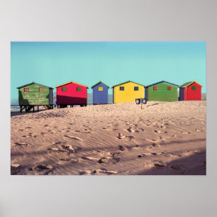 Zes kleurrijke strand   Kaapstad, Zuid-Afrika Poster