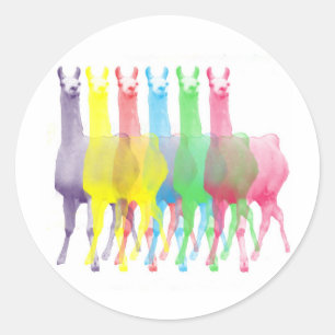 zes lama ' s in zes lamakleuren ronde sticker