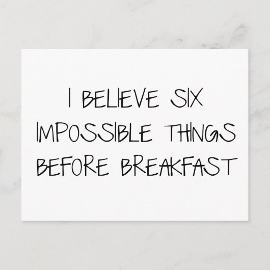 Zes onmogelijke dingen voor ontbijt briefkaart (Voorkant)