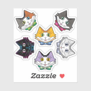 Zes Schattigee Mini Multi Color Cat Face Kiss-Cut Sticker