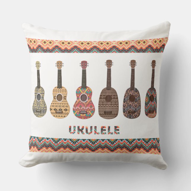 Zes Ukulele Patroon Kussen (Voorkant)