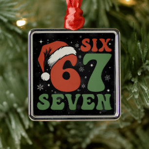 Zes Zeven 67 Grappige Kerstman Hoed Kerstmis Xmas Metalen Ornament