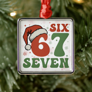 Zes Zeven 67 Grappige Kerstman Hoed Kerstmis Xmas Metalen Ornament