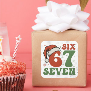 Zes Zeven 67 Grappige Kerstman Hoed Kerstmis Xmas Vierkante Sticker