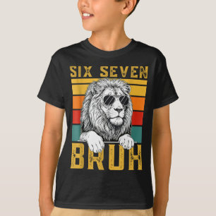 Zes Zeven 6 7 67 Meme Grappige Leeuw Retro Vintage T-shirt