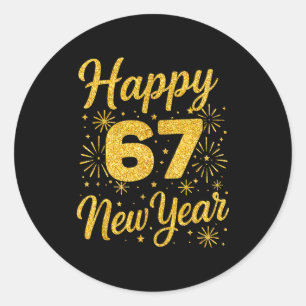 Zes Zeven 6 7 Meme Grappig Gelukkig Nieuwjaar 67 2 Ronde Sticker