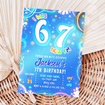 Zes Zeven 6 7 Neon Glow Groovy Ruimte Jongen Verja