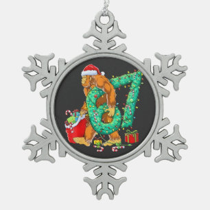 Zes Zeven Bigfoot 67 Sasquatch Meme Kerstmis Tin Sneeuwvlok Ornament