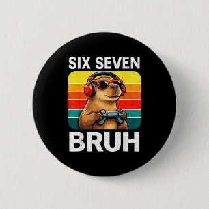 Zes Zeven Bruh Capybara Retro Vintage Grappig 67 M Ronde Button 5,7 Cm
