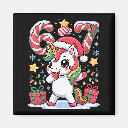 Zes Zeven Kerst Eenhoorn Meme Grappig Schattig Ker Magneet (Voorkant)