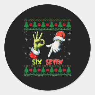 Zes Zeven Skelet Meme Kerstmis Horrend Sweater 67  Ronde Sticker