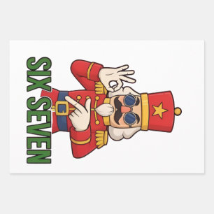 Zes Zeven Sneeuwman Kerst Notenkraker 6 7 Kerstmis Inpakpapier Vel