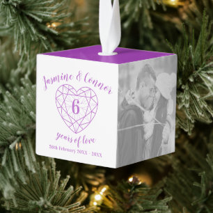 Zesde Jubileum foto paarse amethyst Kubus Ornament