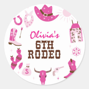 Zesde Rodeo Roze Western Cowboy 6e Verjaardag Ronde Sticker