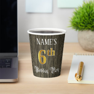 Zesde verjaardag van de Faux Gold & Faux Wood Papieren Bekers