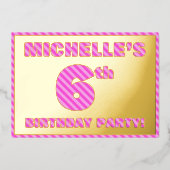 Zesde verjaardag van de partij — Vet, vun, roze ba Folie Uitnodiging (Voorkant)