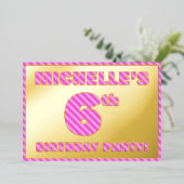 Zesde verjaardag van de partij — Vet, vun, roze ba Folie Uitnodiging (Staand Voorkant)