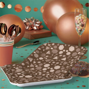 Zeshoek & Driehoek Roze & Bruin op Bruin Patroon Papieren Bordje