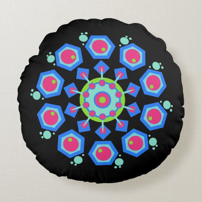 zeshoek mandala rond kussen (Voorkant)