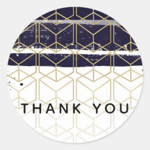 Zeshoek modern marineblauw goud geometrisch huweli ronde sticker