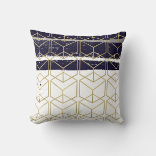 Zeshoek modern marineblauw gouden geometrische gla kussen
