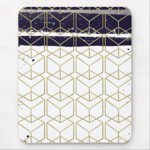Zeshoek modern marineblauw gouden geometrische gla muismat