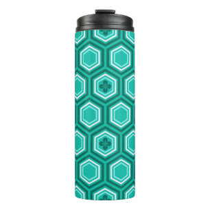 Zeshoekige Kimono Print, Turquoise en Aqua Thermosbeker