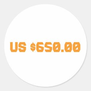 Zeshonderdvijftig dollar ronde sticker