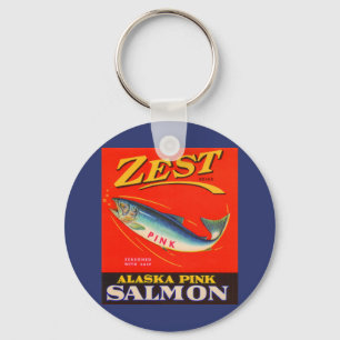Zest roze zalm uit de jaren '30 kan een label krij sleutelhanger