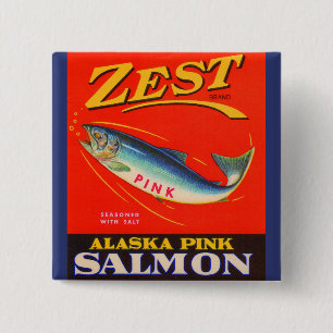 Zest roze zalm uit de jaren '30 kan een label krij vierkante button 5,1 cm