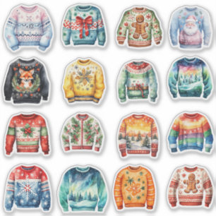 Zestien lelijke kersttruien sticker