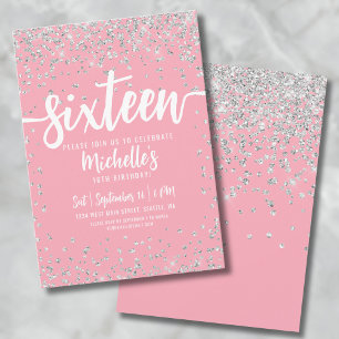 Zestien Roze Glitters Elegant Chic Sweet 16 Kaart
