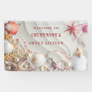 Zestien Strandfeest Schelpen Parels Koraal Spandoek