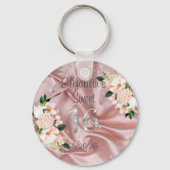 Zestien Zoete Roze Satijnen Bloemen Feest Favor  Sleutelhanger (Voorkant)