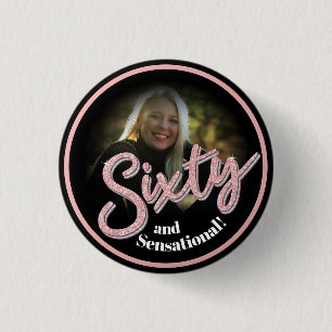 Zestig 60e Birthday-fotoscript roos roze aangepast Ronde Button 3,2 Cm
