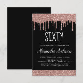 Zestig - 60ste Roos Goud Zwart Glitter Verjaardag Kaart (Voorkant / Achterkant)