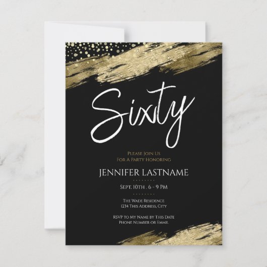 Zestig Elegant Script Zwart en Goud Verjaardag Kaart (Voorkant)