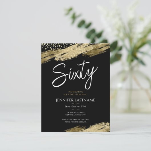 Zestig Elegant Script Zwart en Goud Verjaardag Kaart (Staand voorkant)