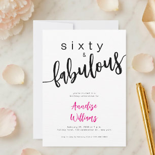 Zestig en Fabulous Roze Script 60ste Verjaardagsfe Kaart