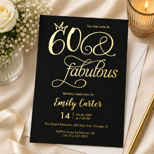 Zestig en Fabulous Script 60e Verjaardagsfeestje Folie Uitnodiging
