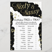 Zestig en sassy Birthday dit of dat spel (Voorkant)