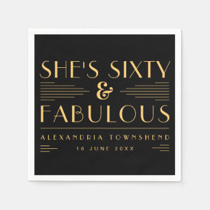 Zestig & Fabulous Art Deco Naam Datum 60ste Verjaa Servet