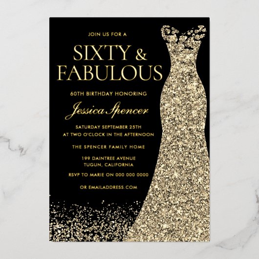Zestig & Fabulous Gouden Folie 60ste Verjaardag Folie Uitnodiging (Voorkant)