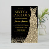 Zestig & Fabulous Gouden Folie 60ste Verjaardag Folie Uitnodiging (Staand Voorkant)