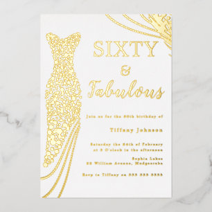 Zestig & Fabulous! Gouden Folie Jurk 60e Verjaarda Folie Uitnodiging