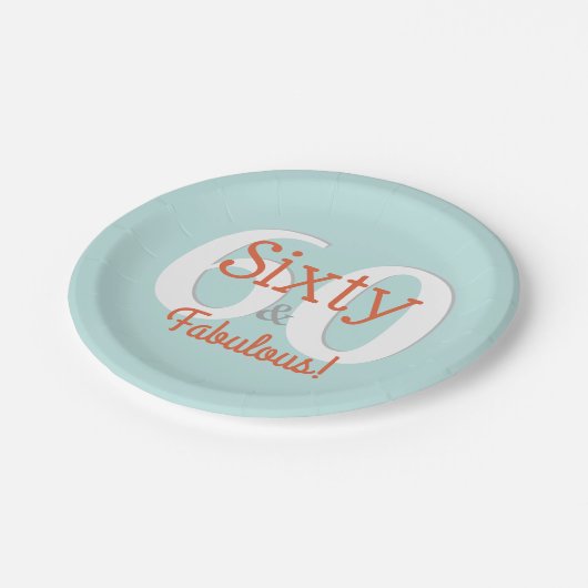 Zestig & Fabulous Happy 60th Verjaardag Blauwgroen Papieren Bordje (Gekanteld)